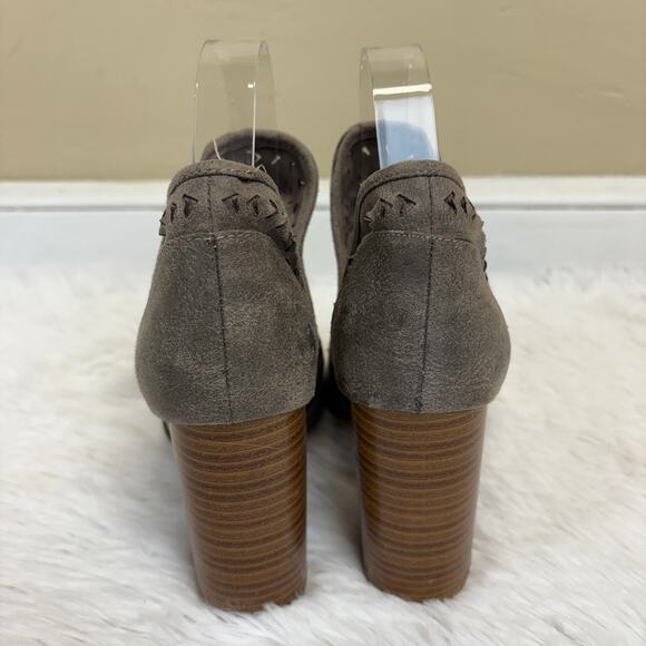 Fergalicious by Fergie Open Toe Laser Cut Taupe Suede Bootie Size 7.5 - Picture 5 of 8